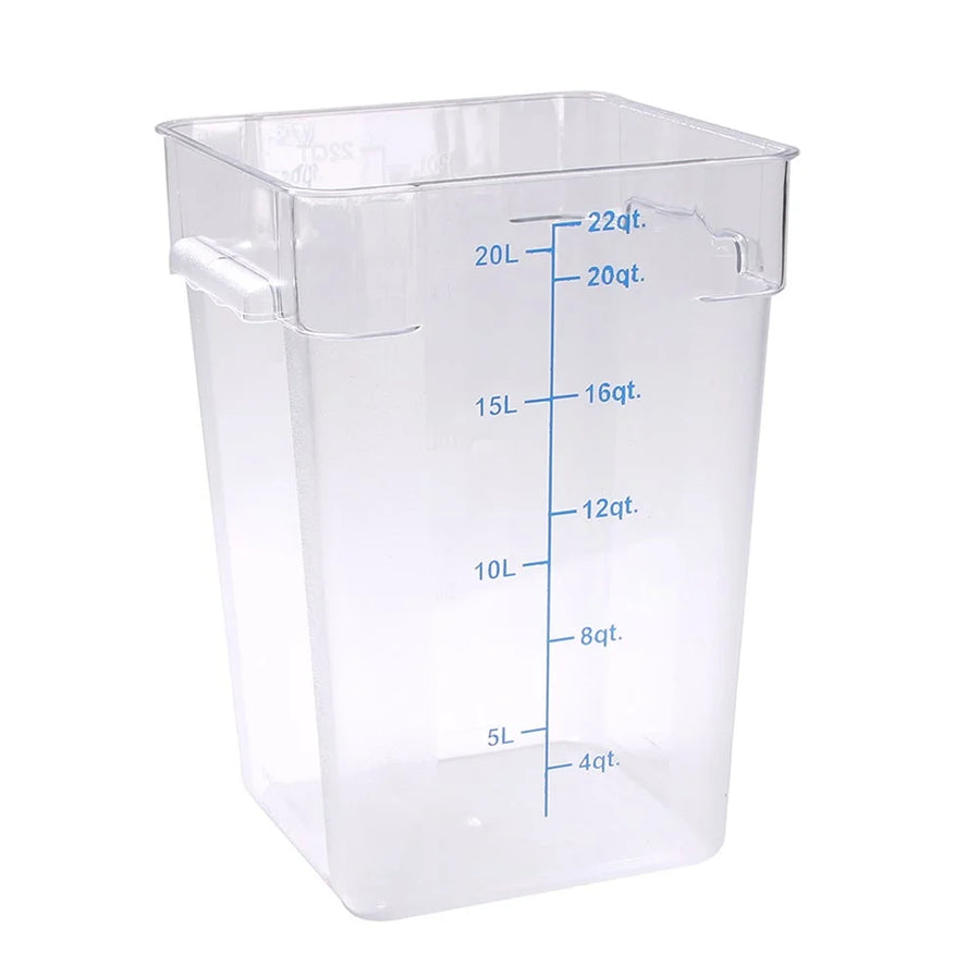 Restaurantware Met Lux 22Qt Clear Plastic Square Food Storage Containers, With Blue Volume Marker, 11X11X15.75In - Restaurant Equipment and Smallwares - Canadian Distribution