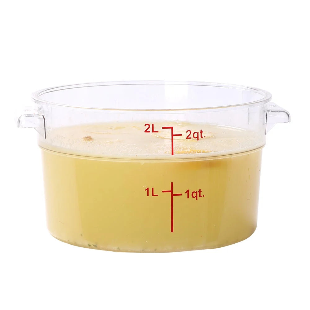 Restaurantware Met Lux 2Qt Clear Plastic Round Food Storage Containers, With Red Volume Marker, 7 X 7 X 4.25In - Restaurant Equipment and Smallwares - Canadian Distribution - Ships Free Within Canada on Orders Above CAD $199
