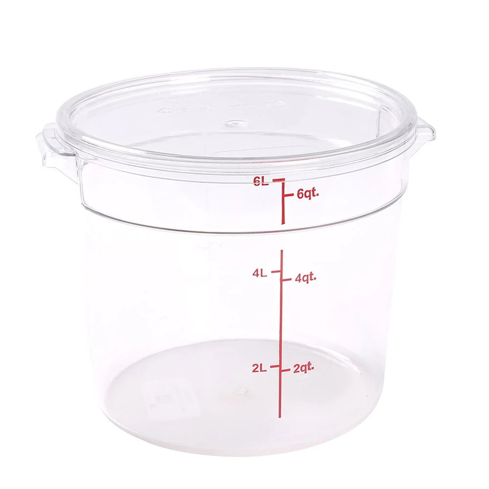 Restaurantware Met Lux 6Qt Clear Plastic Round Food Storage Containers, With Red Volume Marker, 8.75 X 8.75 X 7.75In - Restaurant Equipment and Smallwares - Canadian Distribution
