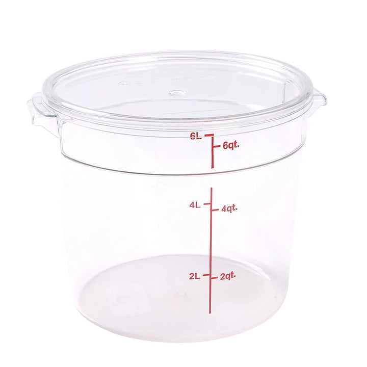 Restaurantware Met Lux 6Qt Clear Plastic Round Food Storage Containers, With Red Volume Marker, 8.75 X 8.75 X 7.75In - Restaurant Equipment and Smallwares - Canadian Distribution