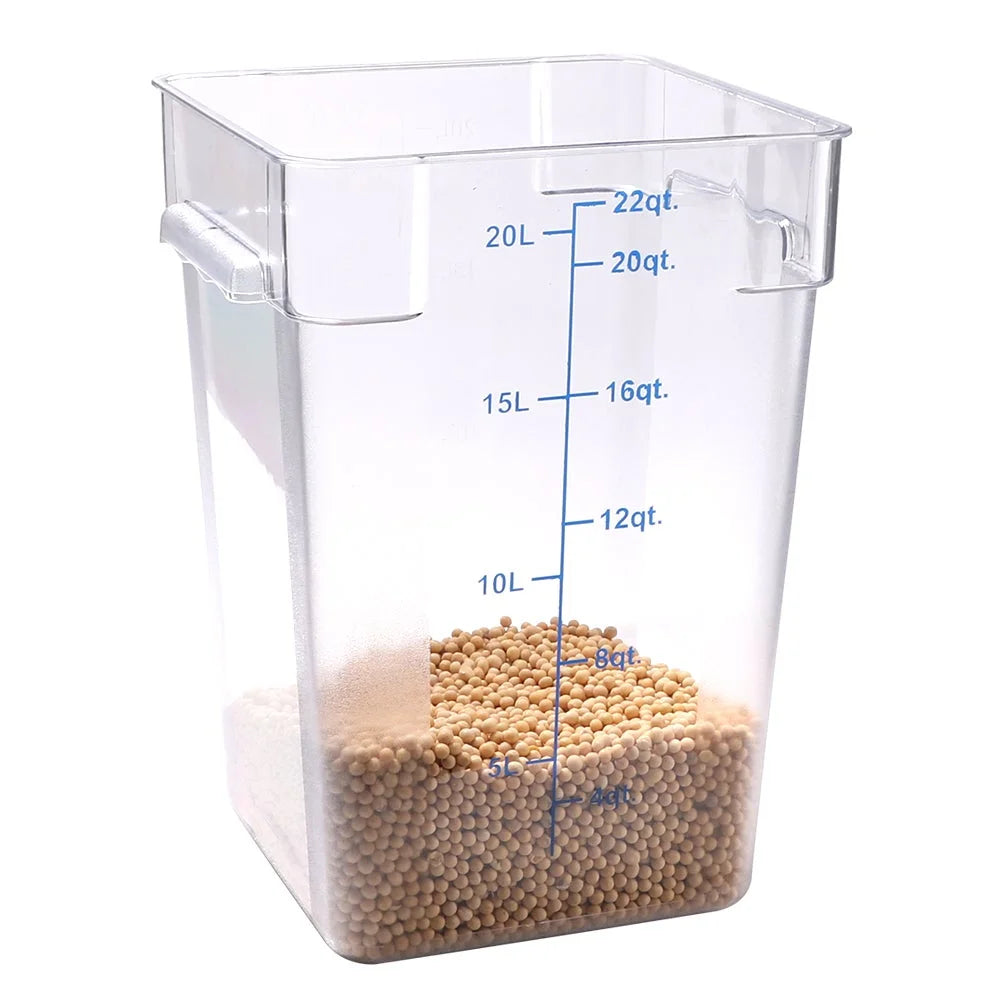 Restaurantware Met Lux 22Qt Clear Plastic Square Food Storage Containers, With Blue Volume Marker, 11X11X15.75In - Restaurant Equipment and Smallwares - Canadian Distribution - Ships Free Within Canada on Orders Above CAD $199