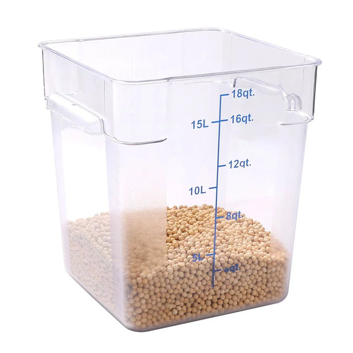 Restaurantware Met Lux 18Qt Clear Plastic Square Food Storage Containers, With Blue Volume Marker, 11X11X12.50In - Restaurant Equipment and Smallwares - Canadian Distribution - Ships Free Within Canada on Orders Above CAD $199