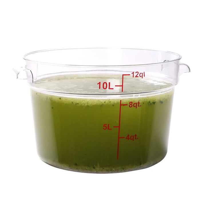 Restaurantware Met Lux 12Qt Clear Plastic Round Food Storage Containers, With Red Volume Marker, 12.25X12.25X8In - 10 Units/Case - Restaurant Equipment and Smallwares - Canadian Distribution - Ships Free Within Canada on Orders Above CAD $199
