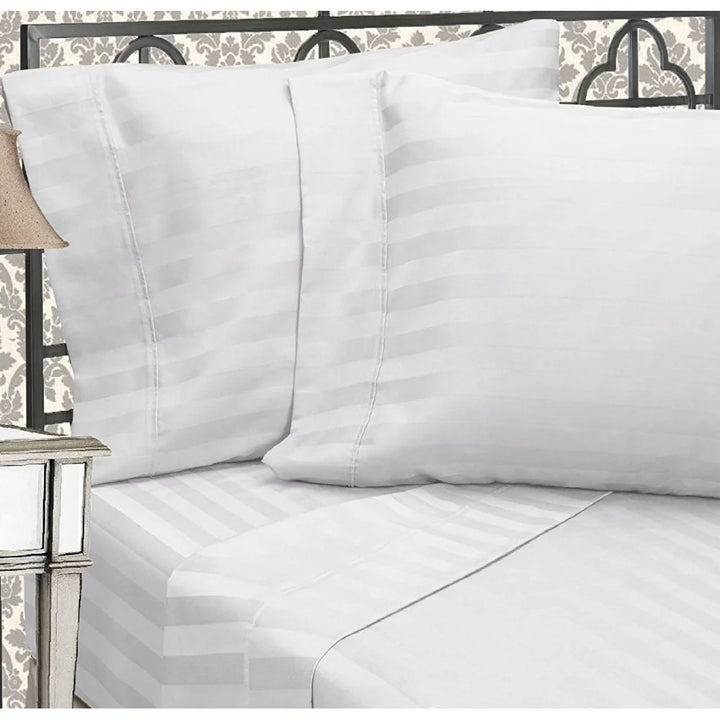 Merit Collection T260 Luxury Satin Striped White King Pillowcases, Tone On Tone, 21x42 Inch - Restaurant Equipment and Smallwares - Canadian Distribution