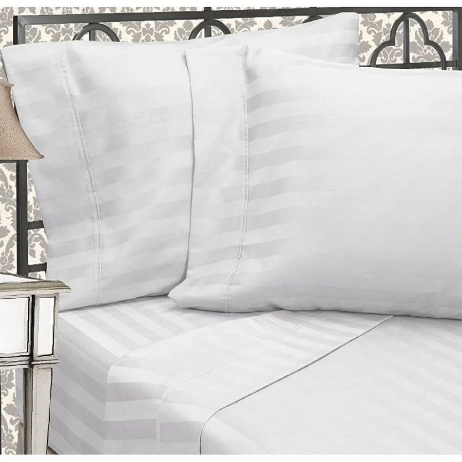 Merit Collection T260 Luxury Satin Striped White King Pillowcases, Tone On Tone, 21x42 Inch - Restaurant Equipment and Smallwares - Canadian Distribution
