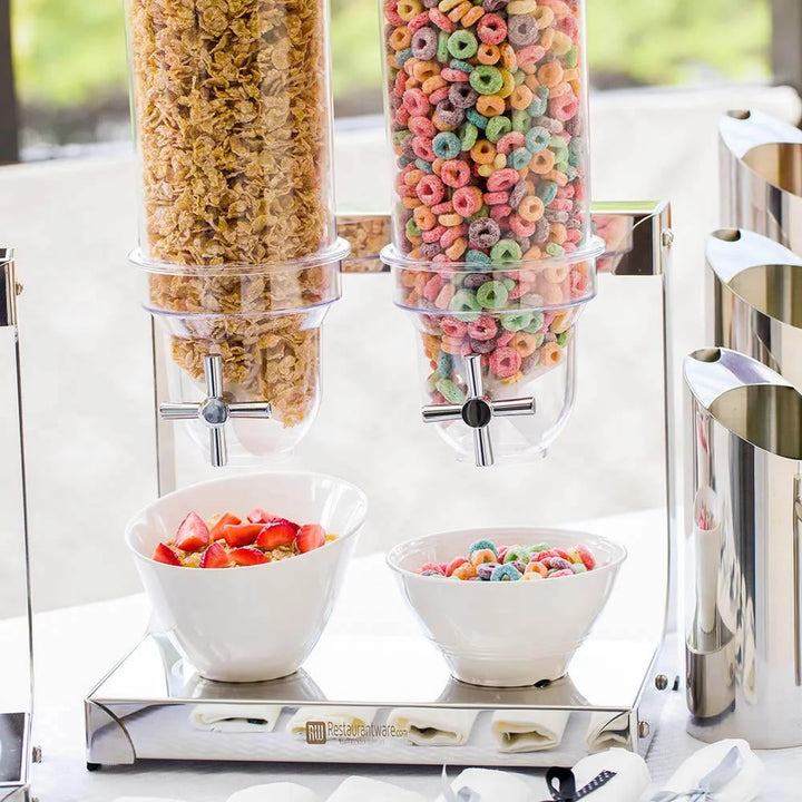 Restaurantware Met Lux 2-Compartment 3 Liter Cereal Dispenser, With Stainless Steel Body - Restaurant Equipment and Smallwares - Canadian Distribution - Ships Free Within Canada on Orders Above CAD $199
