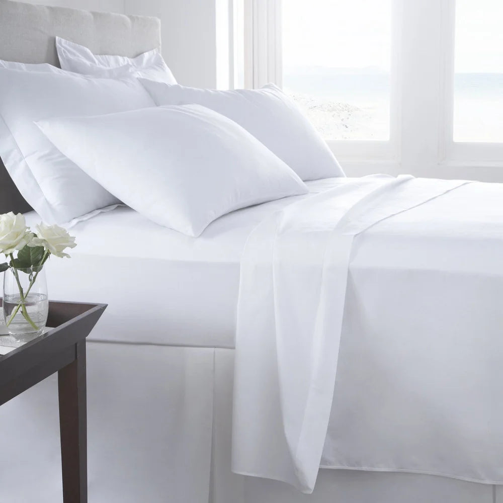 Adonis T200 Standard Plain White Luxury Percale Double Fitted Bed Sheets, 54x80x12 Inch - Restaurant Equipment and Smallwares - Canadian Distribution