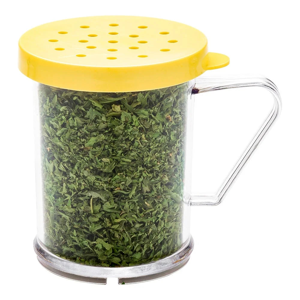 Restaurantware Rw Base Dredge 10 Ounce Clear Spice Shaker, With Yellow Coarse Lid, 4.75X3.25X4 Inch, Polycarbonate - Restaurant Equipment and Smallwares - Canadian Distribution - Ships Free Within Canada on Orders Above CAD $199