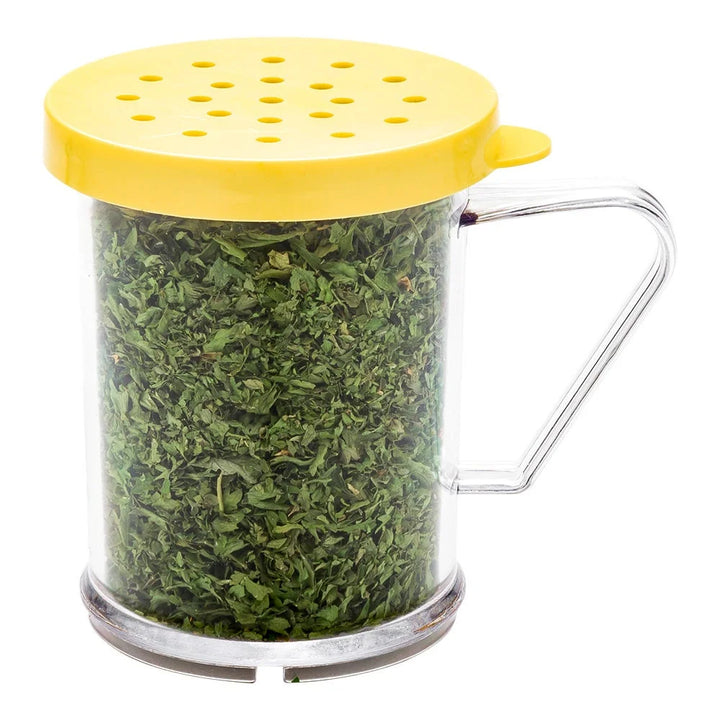 Restaurantware Rw Base Dredge 10 Ounce Clear Spice Shaker, With Yellow Coarse Lid, 4.75X3.25X4 Inch, Polycarbonate - Restaurant Equipment and Smallwares - Canadian Distribution - Ships Free Within Canada on Orders Above CAD $199