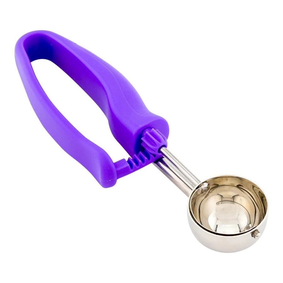 Restaurantware Comfy Grip Stainless Steel #40 Portion Scoop, With Purple Ambidextrous Handle - Restaurant Equipment and Smallwares - Canadian Distribution