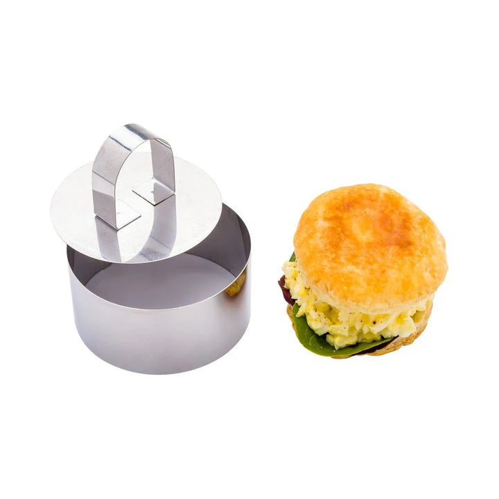 Restaurantware Pastry Tek Stainless Steel Round Pastry Ring Mold, With Press, 3 X 1.6 Inch - Restaurant Equipment and Smallwares - Canadian Distribution - Ships Free Within Canada on Orders Above CAD $199