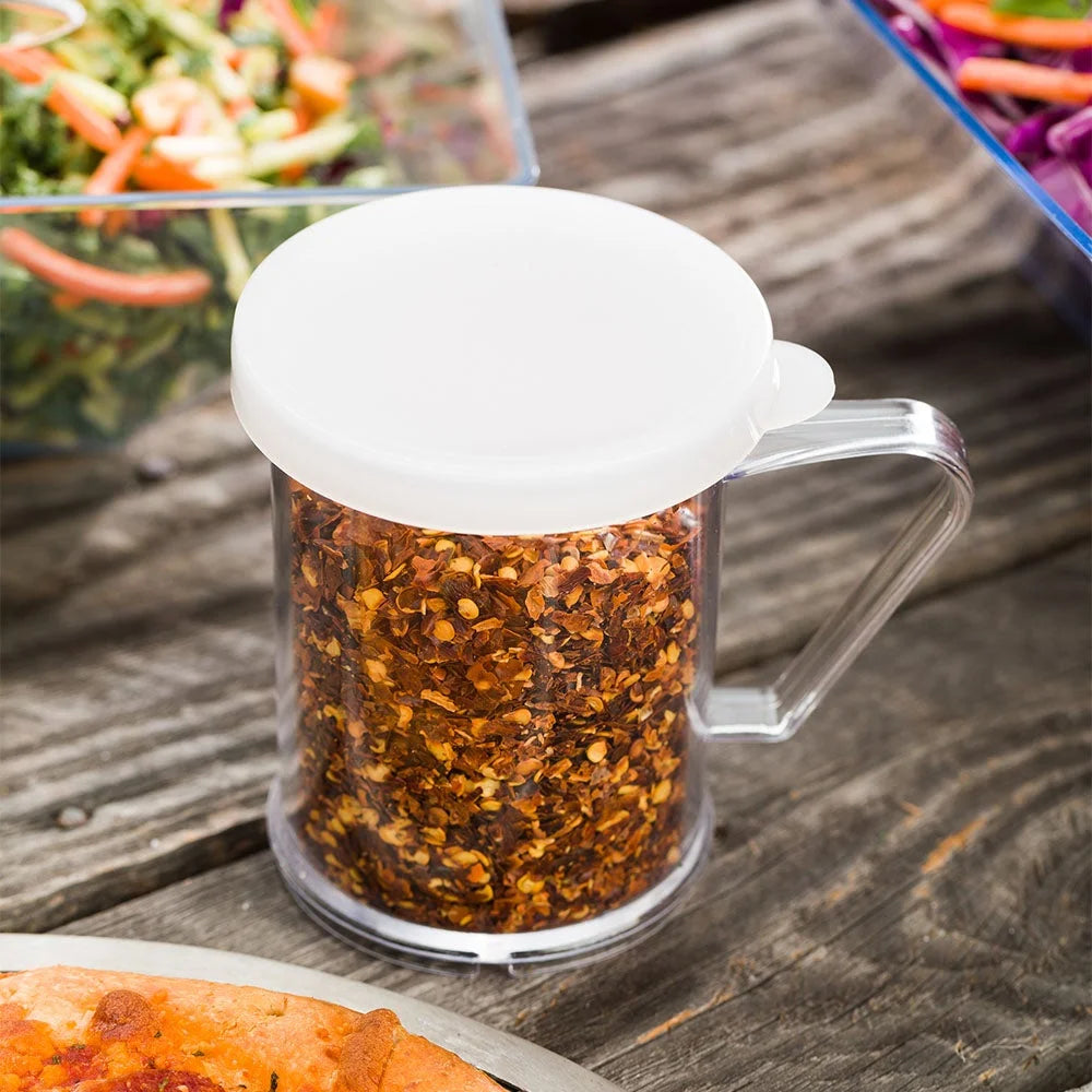 Restaurantware Rw Base Dredge 10oz Clear Spice Shaker, With White Solid Lid, 4.75X3.25X4 Inch, Polycarbonate - Restaurant Equipment and Smallwares - Canadian Distribution - Ships Free Within Canada on Orders Above CAD $199