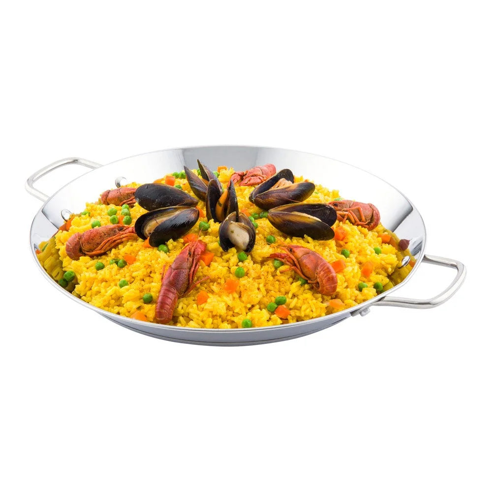 Restaurantware Met Lux Stainless Steel Paella Pan, 17X13.5X1.25In, Induction Ready, With Handles - Restaurant Equipment and Smallwares - Canadian Distribution - Ships Free Within Canada on Orders Above CAD $199
