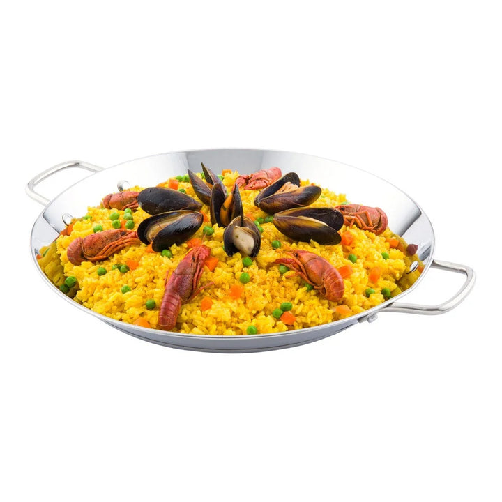 Restaurantware Met Lux Stainless Steel Paella Pan, 17X13.5X1.25In, Induction Ready, With Handles - Restaurant Equipment and Smallwares - Canadian Distribution - Ships Free Within Canada on Orders Above CAD $199
