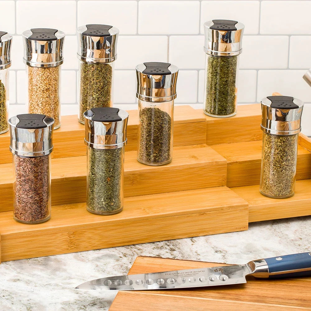 Restaurantware 3-Tier Expandable Bamboo Spice Shelf, 12.5X9.75X4.25In - Restaurant Equipment and Smallwares - Canadian Distribution - Ships Free Within Canada on Orders Above CAD $199
