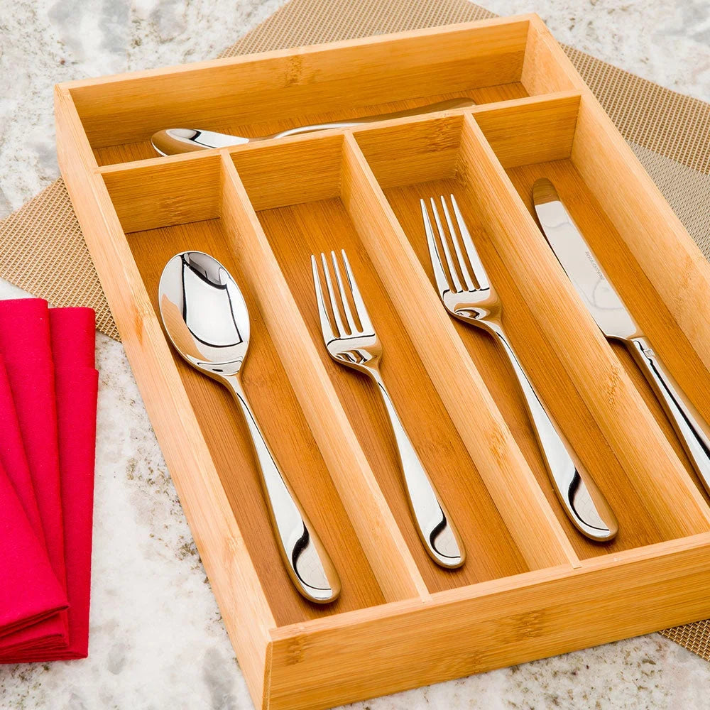 Restaurantware 5-Compartment Natural Bamboo Drawer Organizer, 13.75X10X2In - Restaurant Equipment and Smallwares - Canadian Distribution - Ships Free Within Canada on Orders Above CAD $199