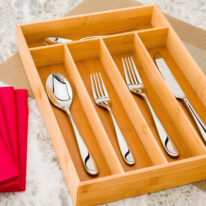 Restaurantware 5-Compartment Natural Bamboo Drawer Organizer, 13.75X10X2In - Restaurant Equipment and Smallwares - Canadian Distribution - Ships Free Within Canada on Orders Above CAD $199