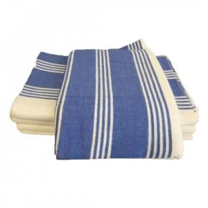 Gold + Cross Natural With Blue Stripe Flannel Blankets, 72x100 Inch, Cotton - Restaurant Equipment and Smallwares - Canadian Distribution