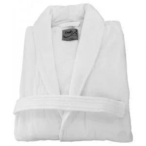 Dolly White Velour Bathrobe, Double Loop, Cotton, Shawl Collar, 400Gsm, With Satin Stripe - Restaurant Equipment and Smallwares - Canadian Distribution