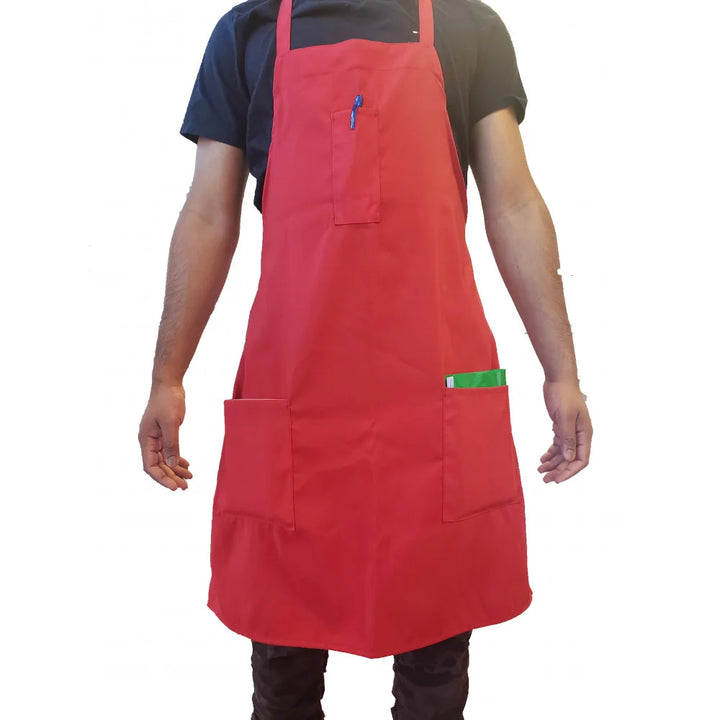 Gold + Cross 3 Pocket Full Length Red Twill Bib Aprons, Standard, Polyester - Restaurant Equipment and Smallwares - Canadian Distribution