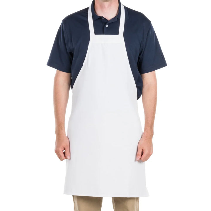 Gold + Cross No Pocket Full Length White Twill Bib Aprons, Standard, Polyester - Restaurant Equipment and Smallwares - Canadian Distribution