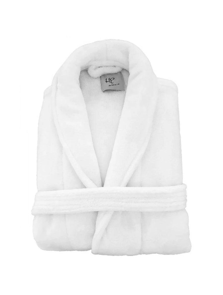 sHE Unisex Medium White Plush Fleece Bathrobe, Shawl Collar - Restaurant Equipment and Smallwares - Canadian Distribution