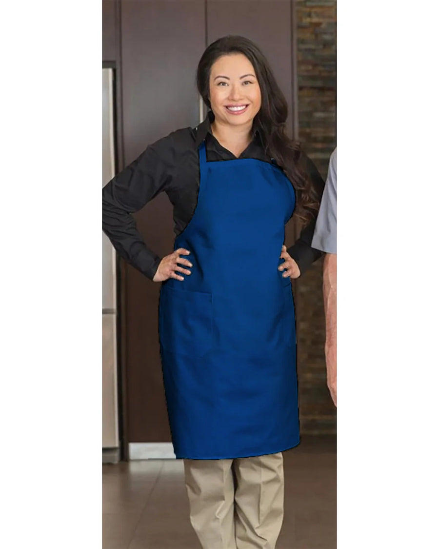 Premium Uniforms 2 Pocket Full Length Royal Blue Bib Aprons, Premium Designer, 29 X 34In, Poly-Cotton - Restaurant Equipment and Smallwares - Canadian Distribution