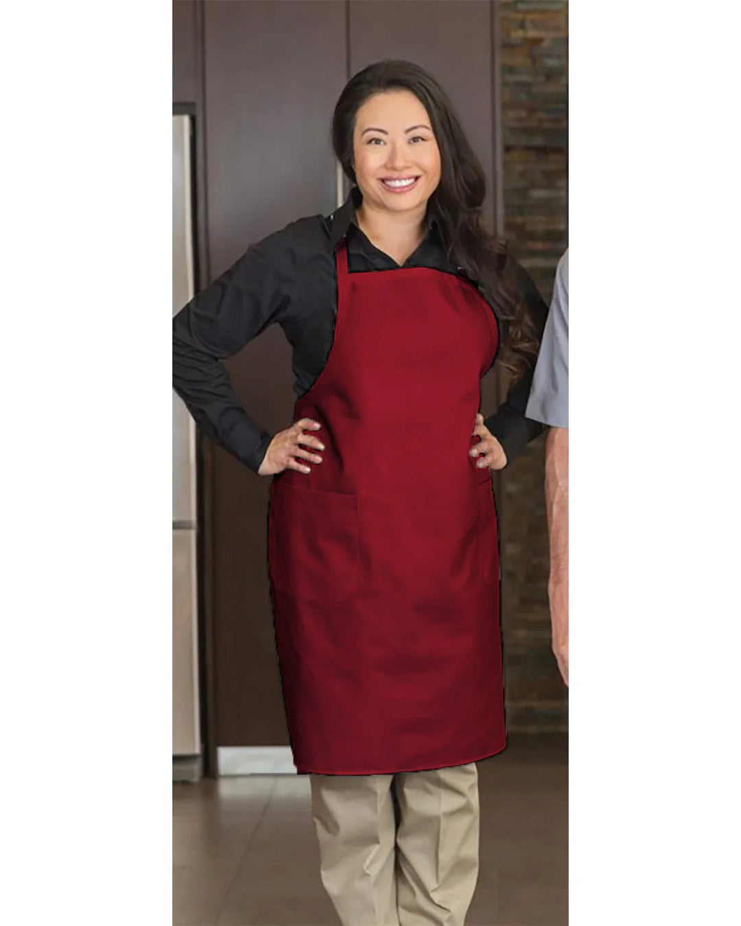 Premium Uniforms 2 Pocket Full Length Red Bib Aprons, Premium Designer, 29 X 34In, Poly-Cotton - Restaurant Equipment and Smallwares - Canadian Distribution