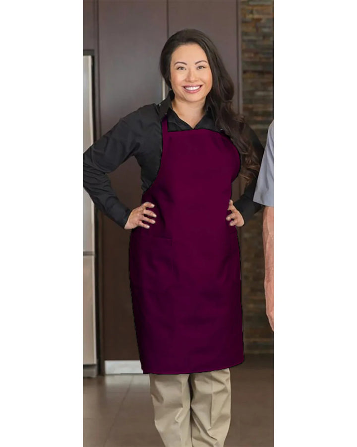 Premium Uniforms 2 Pocket Full Length Burgundy Bib Aprons, Premium Designer, 29 X 34In, Poly-Cotton - Restaurant Equipment and Smallwares - Canadian Distribution