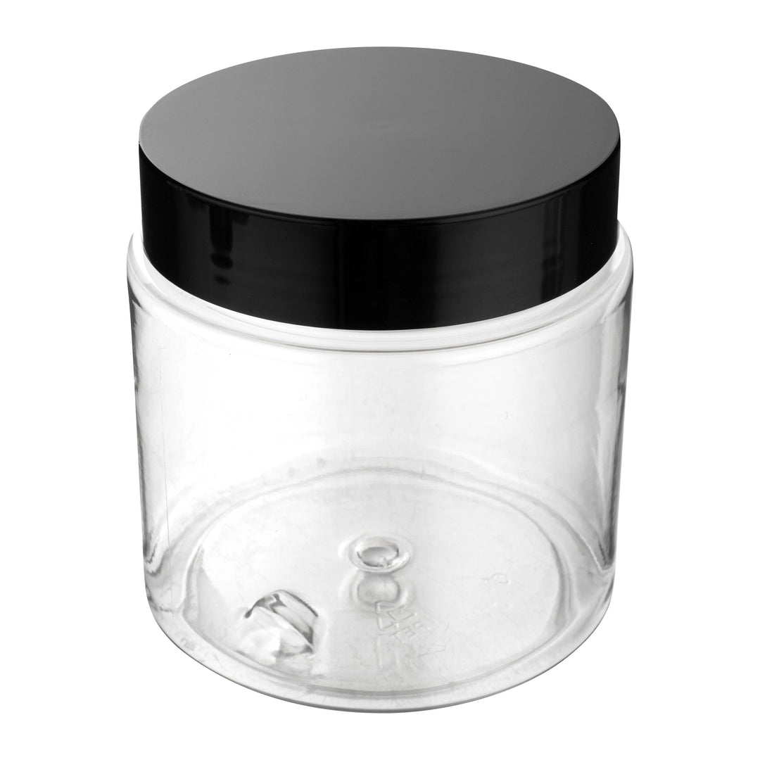 Restaurantware RW Base 8oz Clear Plastic Candy & Snack Jars, with Black Plastic Lid, 3 x 3 x 3In - Restaurant Equipment and Smallwares - Canadian Distribution