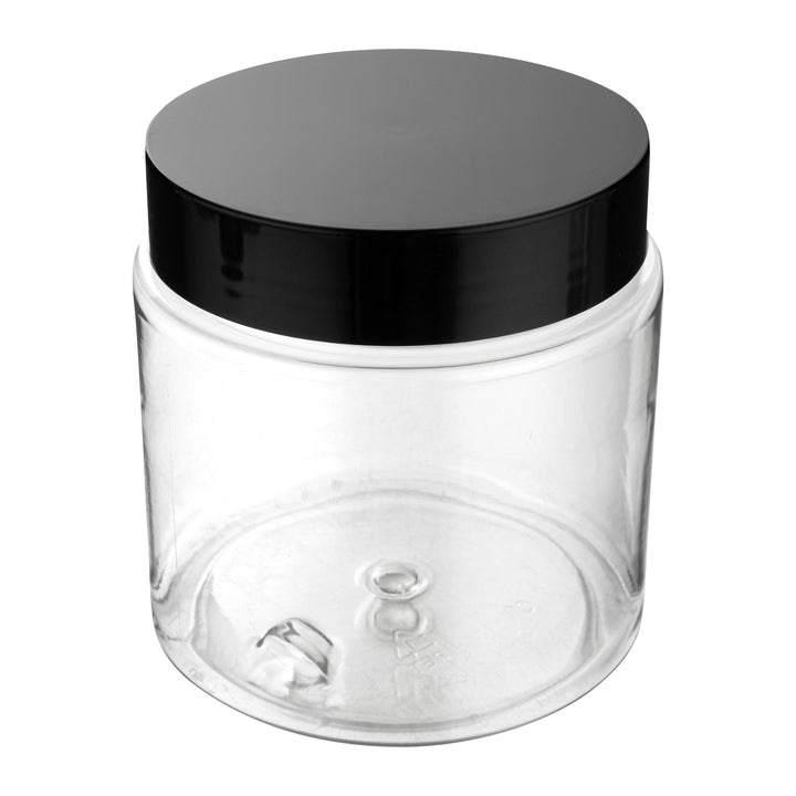 Restaurantware RW Base 8oz Clear Plastic Candy & Snack Jars, with Black Plastic Lid, 3 x 3 x 3In - Restaurant Equipment and Smallwares - Canadian Distribution