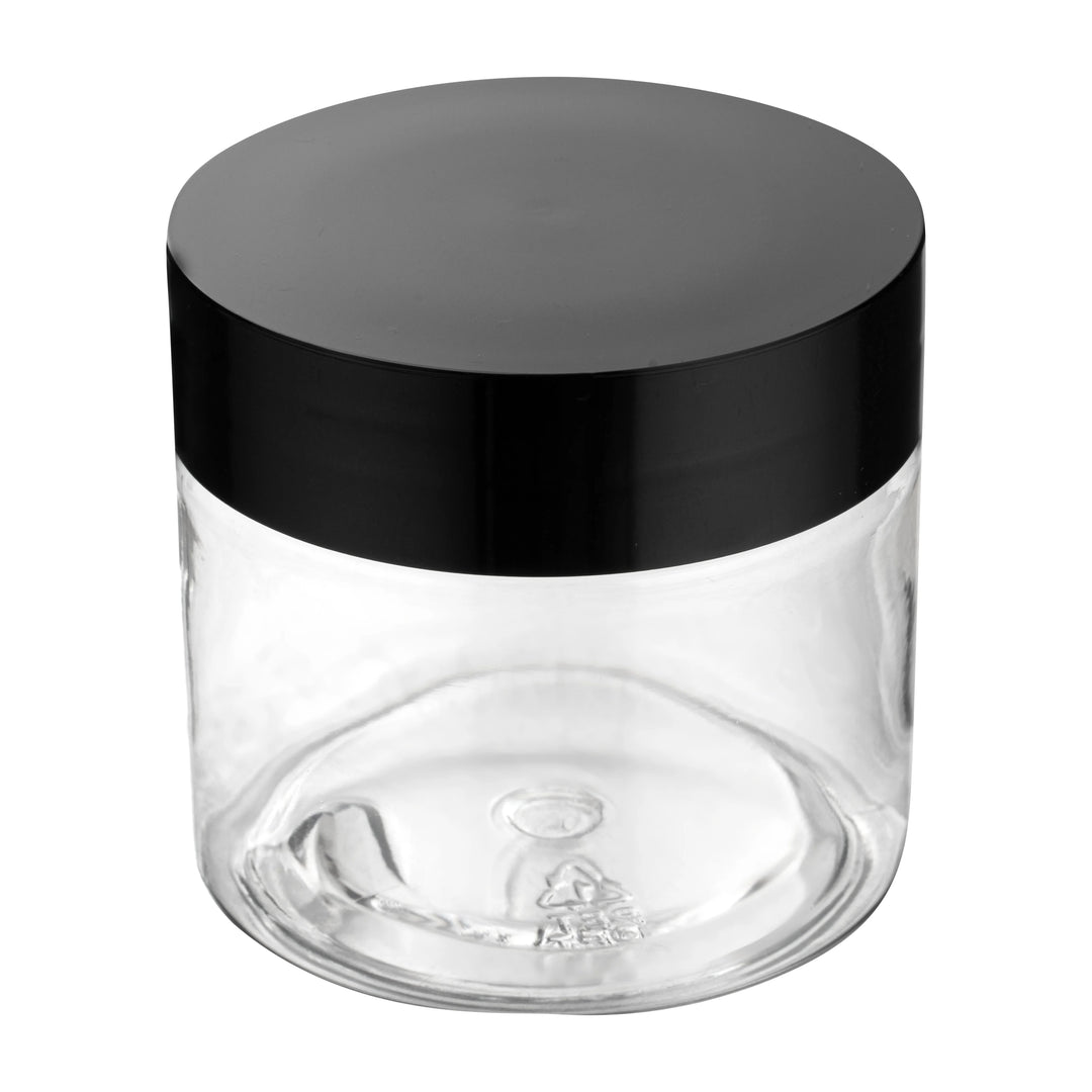 Restaurantware RW Base 2oz Clear Plastic Candy & Snack Jars, with Black Plastic Lid, 2 x 2 x 1.75In - Restaurant Equipment and Smallwares - Canadian Distribution