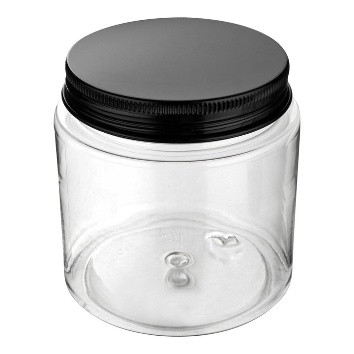 Restaurantware RW Base 8oz Clear Plastic Candy & Snack Jars, with Black Aluminum Lid, 3 x 3 x 3In - Restaurant Equipment and Smallwares - Canadian Distribution
