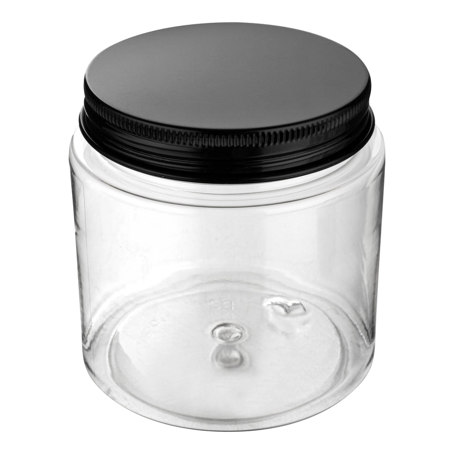 Restaurantware RW Base 8oz Clear Plastic Candy & Snack Jars, with Black Aluminum Lid, 3 x 3 x 3In - Restaurant Equipment and Smallwares - Canadian Distribution