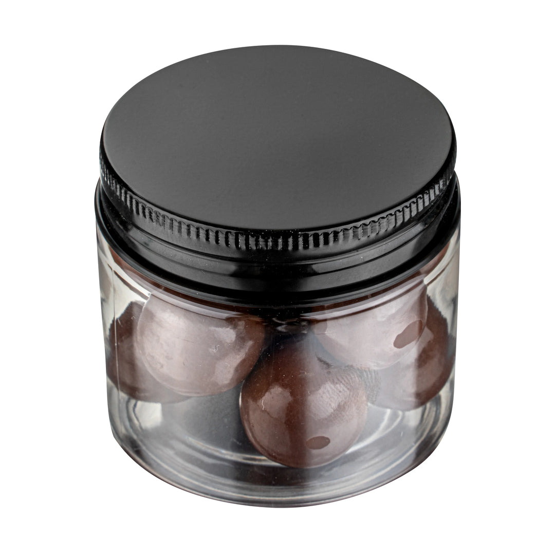 Restaurantware RW Base 2oz Clear Plastic Candy & Snack Jars, with Black Aluminum Lid, 2 x 2 x 1.75In - Restaurant Equipment and Smallwares - Canadian Distribution - Ships Free Within Canada on Orders Above CAD $199