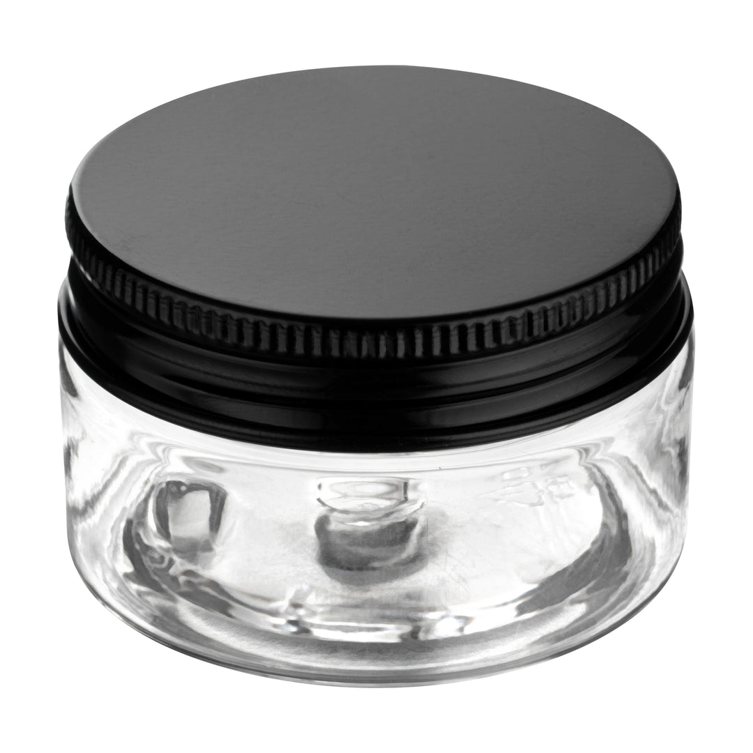 Restaurantware RW Base 1oz Clear Plastic Candy & Snack Jars, with Black Aluminum Lid, 2 x 2 x 1.25In - Restaurant Equipment and Smallwares - Canadian Distribution