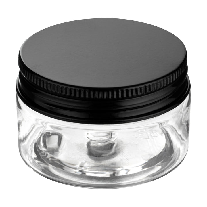 Restaurantware RW Base 1oz Clear Plastic Candy & Snack Jars, with Black Aluminum Lid, 2 x 2 x 1.25In - Restaurant Equipment and Smallwares - Canadian Distribution