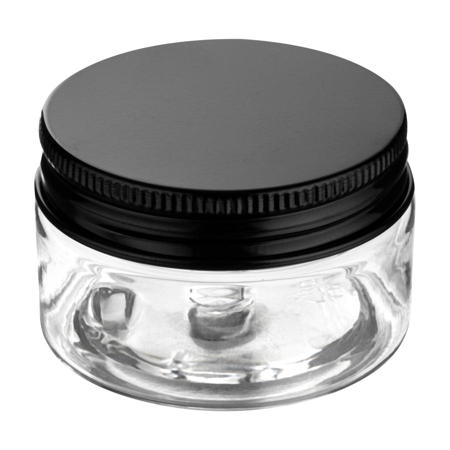 Restaurantware RW Base 1oz Clear Plastic Candy & Snack Jars, with Black Aluminum Lid, 2 x 2 x 1.25In - Restaurant Equipment and Smallwares - Canadian Distribution