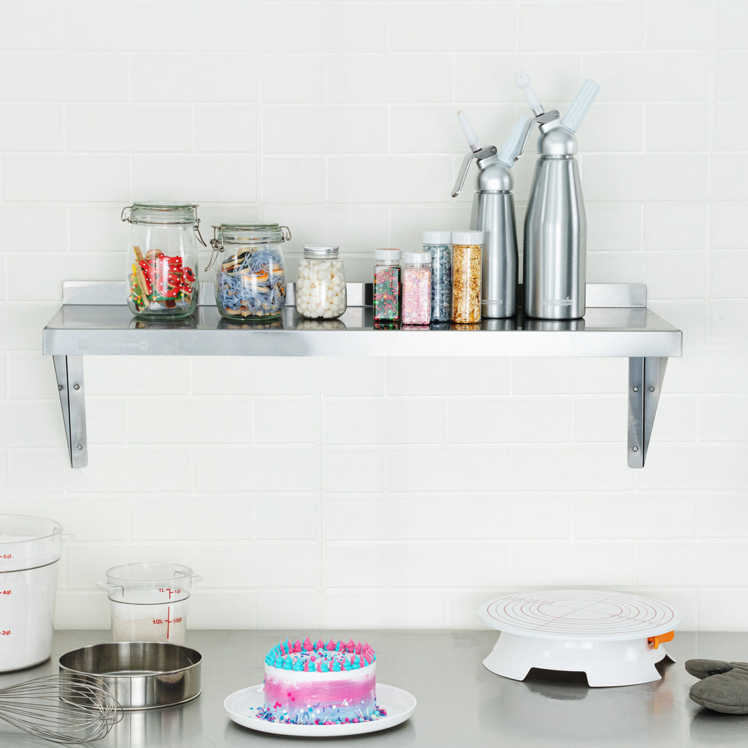 Restaurantware 18 Gauge Kitchen Tek Heavy Duty Stainless Steel Wall Mount Shelves, 12X36In - Restaurant Equipment and Smallwares - Canadian Distribution - Ships Free Within Canada on Orders Above CAD $199