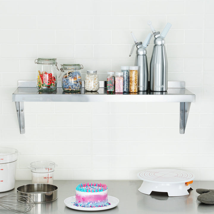 Restaurantware 18 Gauge Kitchen Tek Heavy Duty Stainless Steel Wall Mount Shelves, 12X36In - Restaurant Equipment and Smallwares - Canadian Distribution - Ships Free Within Canada on Orders Above CAD $199
