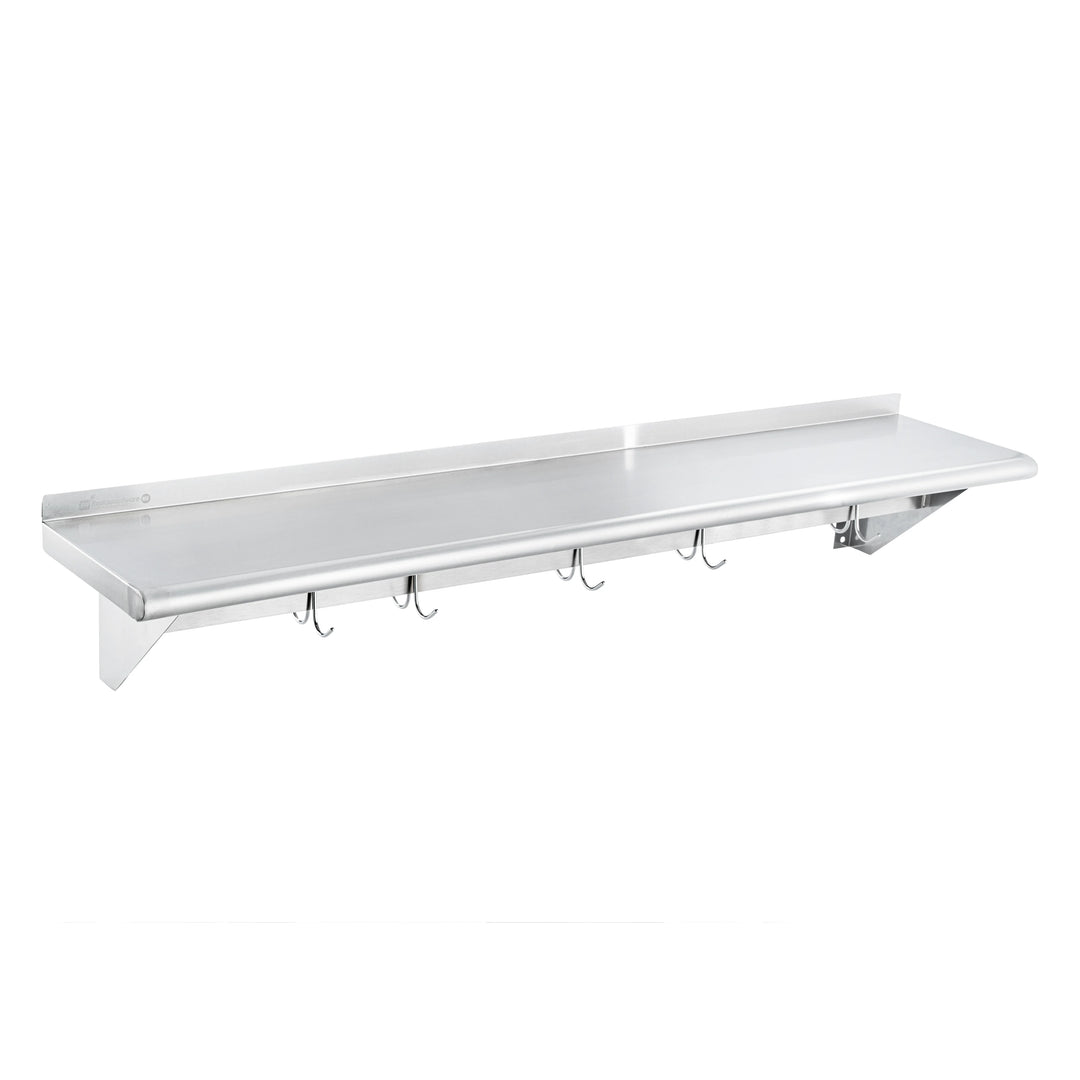Restaurantware 12 x 60In Wall Mounted Pot Rack, Stainless Steel, 18 Hook, with Shelf - 1 Unit/Case - Restaurant Equipment and Smallwares - Canadian Distribution - Ships Free Within Canada on Orders Above CAD $199