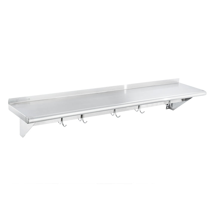 Restaurantware 12 x 60In Wall Mounted Pot Rack, Stainless Steel, 18 Hook, with Shelf - 1 Unit/Case - Restaurant Equipment and Smallwares - Canadian Distribution - Ships Free Within Canada on Orders Above CAD $199