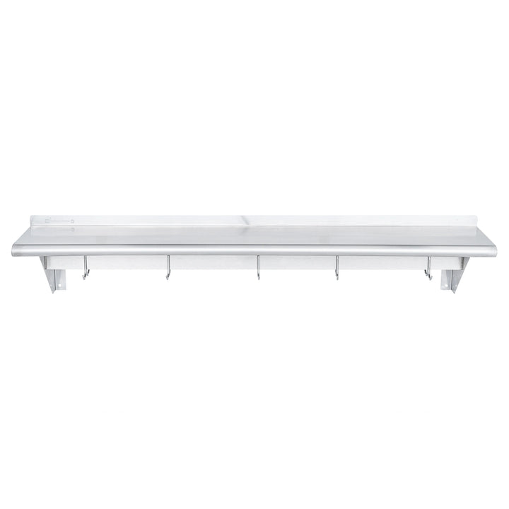 Restaurantware 12 x 60In Wall Mounted Pot Rack, Stainless Steel, 18 Hook, with Shelf - Restaurant Equipment and Smallwares - Canadian Distribution