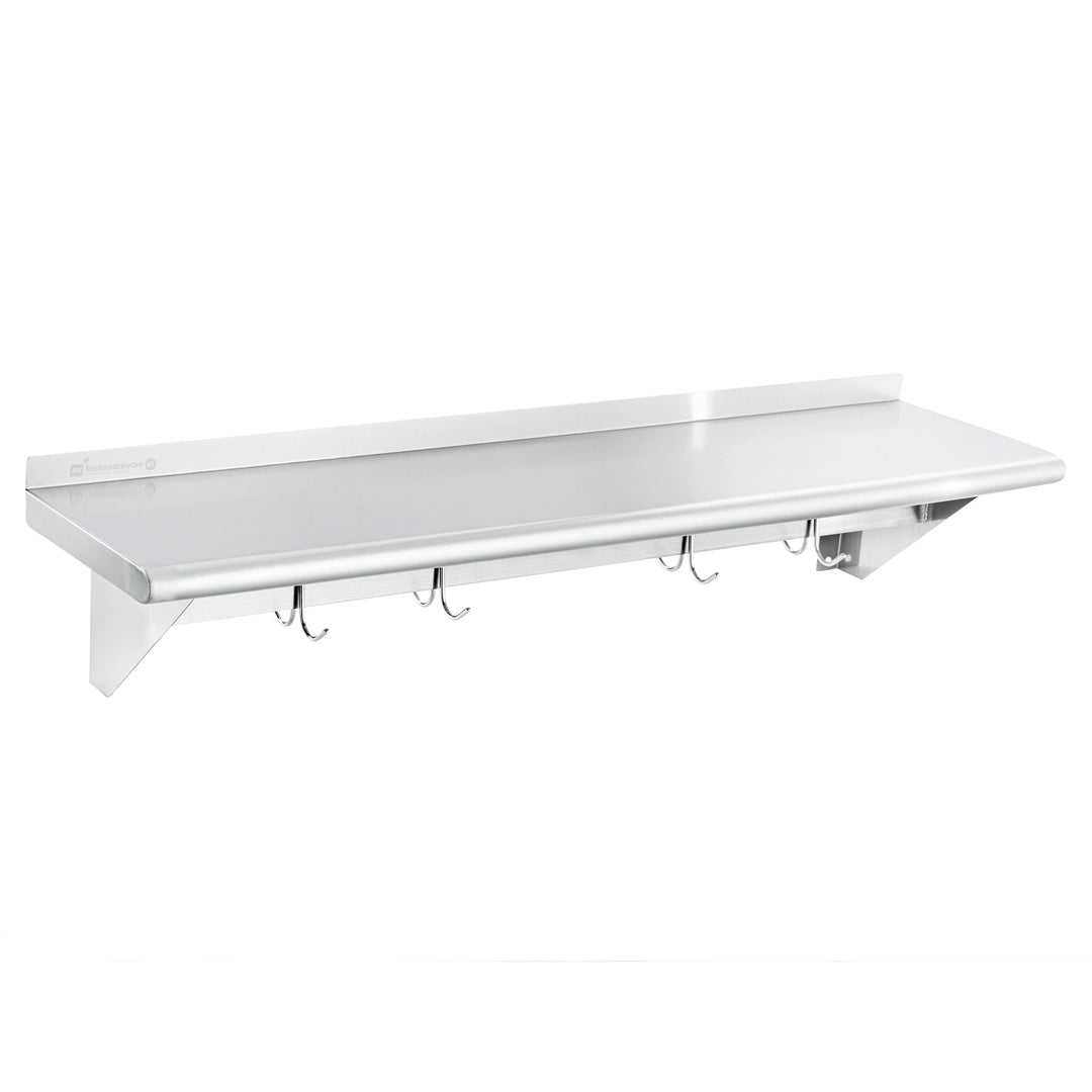 Restaurantware 12 x 48In Wall Mounted Pot Rack, Stainless Steel, 18 Hook, with Shelf - Restaurant Equipment and Smallwares - Canadian Distribution - Ships Free Within Canada on Orders Above CAD $199