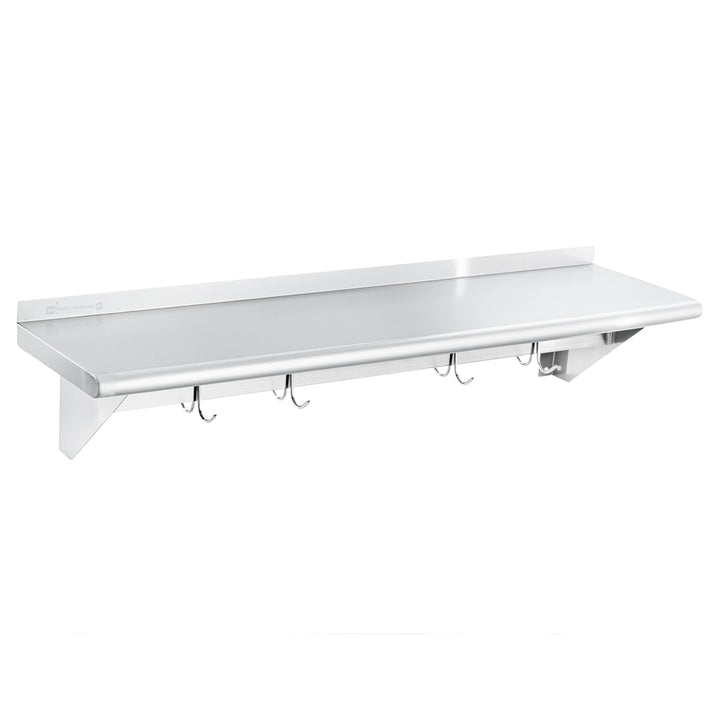Restaurantware 12 x 48In Wall Mounted Pot Rack, Stainless Steel, 18 Hook, with Shelf - Restaurant Equipment and Smallwares - Canadian Distribution - Ships Free Within Canada on Orders Above CAD $199