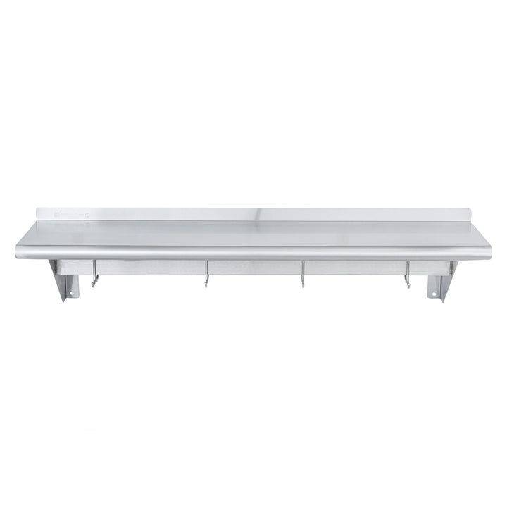 Restaurantware 12 x 48In Wall Mounted Pot Rack, Stainless Steel, 18 Hook, with Shelf - Restaurant Equipment and Smallwares - Canadian Distribution