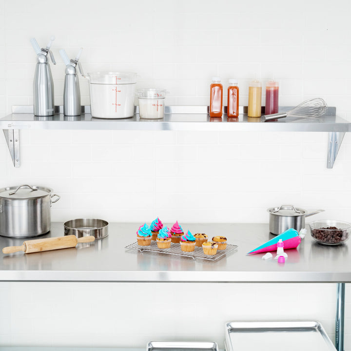 Restaurantware 16 Gauge Kitchen Tek Stainless Steel Wall Mount Shelves, 12X60In - Restaurant Equipment and Smallwares - Canadian Distribution - Ships Free Within Canada on Orders Above CAD $199