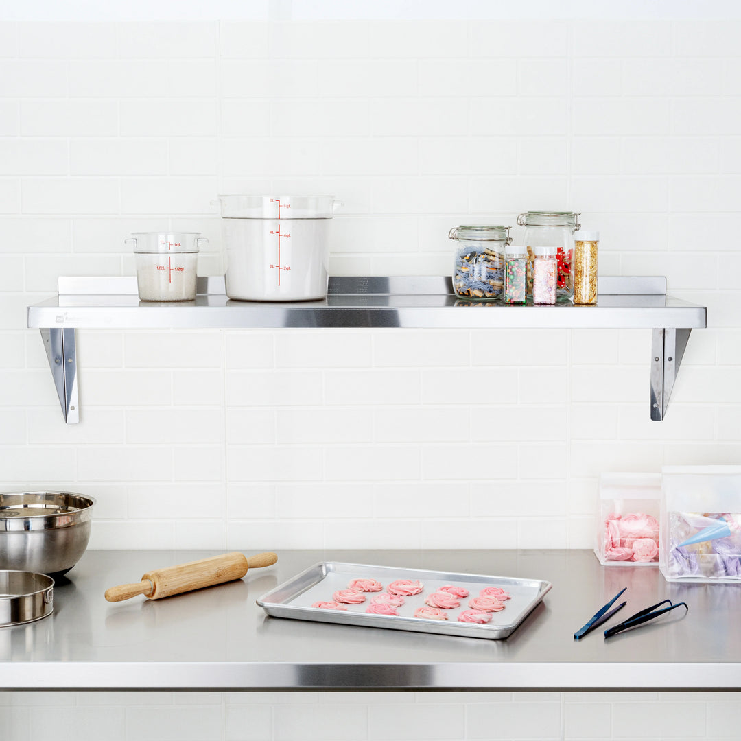 Restaurantware 16 Gauge Kitchen Tek Stainless Steel Wall Mount Shelves, 12X48In - Restaurant Equipment and Smallwares - Canadian Distribution - Ships Free Within Canada on Orders Above CAD $199