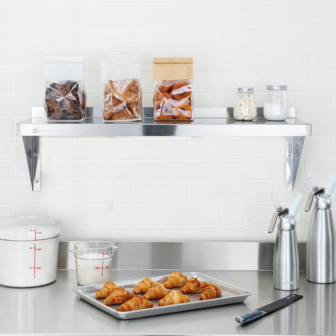 Restaurantware 16 Gauge Kitchen Tek Stainless Steel Wall Mount Shelves, 12X36In - Restaurant Equipment and Smallwares - Canadian Distribution - Ships Free Within Canada on Orders Above CAD $199