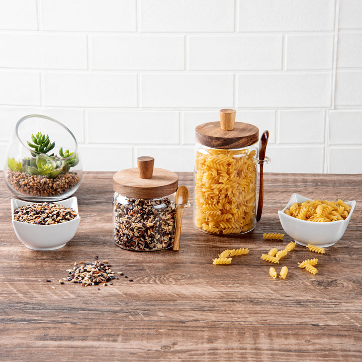 Restaurantware 8X8X7.5In Glass Vetri Storage Jar Set, With Acacia Lid & Spoon - Restaurant Equipment and Smallwares - Canadian Distribution - Ships Free Within Canada on Orders Above CAD $199